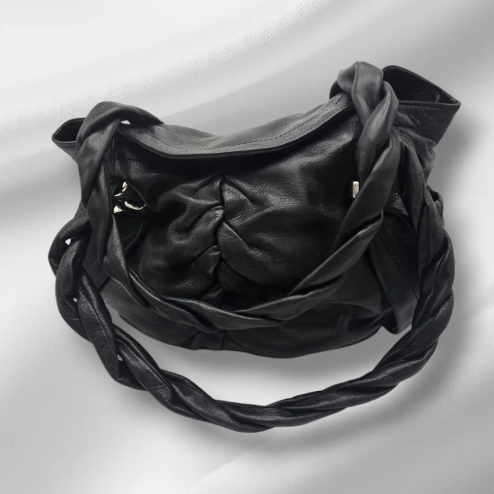 Vintage B Makowsky Black Hobo Leather Bag Slouch Purse